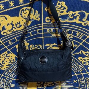 Coach Black Leather Bag with Blue Lining